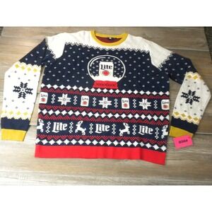 Miller Lite Sweater 2XL Blue Fair Isle Ugly Christmas 2018 Snow Globe Beer Foco